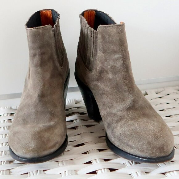 Fiorentini Baker Olive Military Green Suede Leather Heeled Ankle Boots Booties 8 - Picture 4 of 16